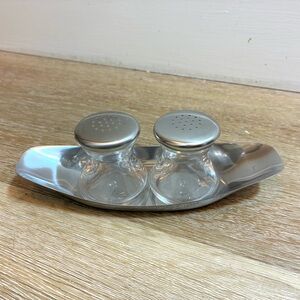 WMF Wagenfeld Cromargan 18/10 Salt Pepper Shakers + Tray Germany
